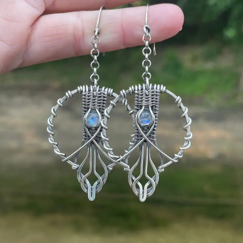 Vintage Boho Round Hand Drawn Hollow Pendant Earrings Gift